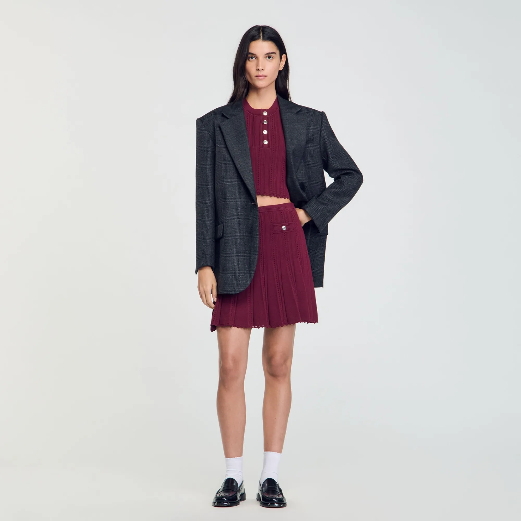 Ensembles|Jupes & Shorts*SANDRO Jupe Courte En Maille Plissée Bordeaux
