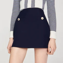 Costumes|Jupes & Shorts*SANDRO Jupe Courte En Twill De Laine Bleu marine