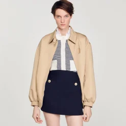 Costumes|Jupes & Shorts*SANDRO Jupe Courte En Twill De Laine Bleu marine