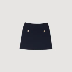 Costumes|Jupes & Shorts*SANDRO Jupe Courte En Twill De Laine Bleu marine
