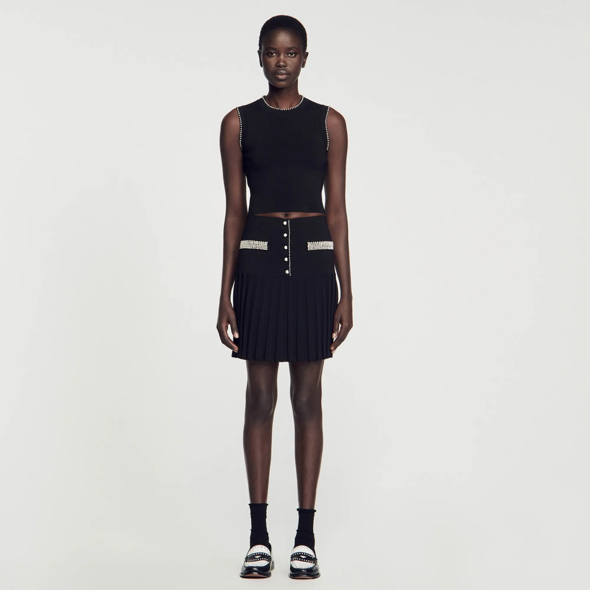 Ensembles|Jupes & Shorts*SANDRO Jupe Courte Ornée De Perles Noir