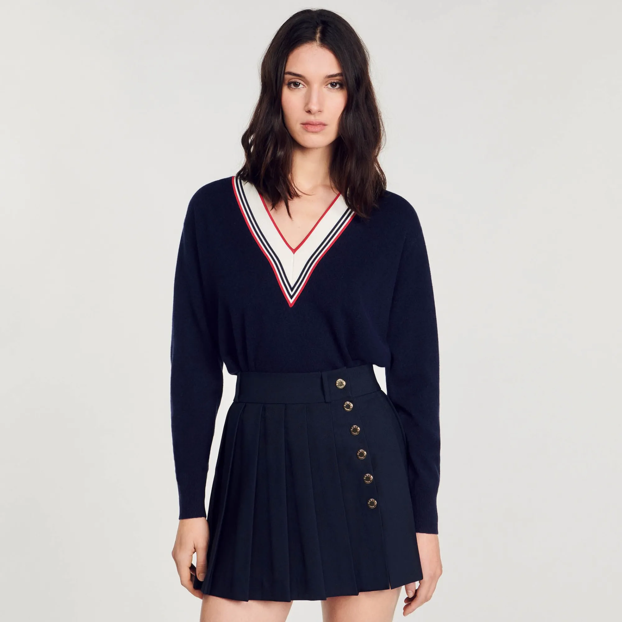 Jupes & Shorts*SANDRO Jupe Courte Plissée Marine