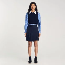Jupes & Shorts*SANDRO Jupe Courte Plissée Asymétrique Marine