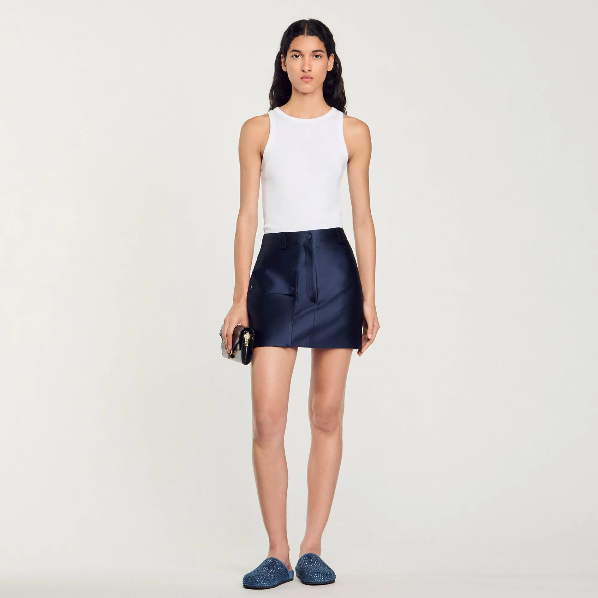 Jupes & Shorts*SANDRO Jupe Courte Satinée Bleu Nuit