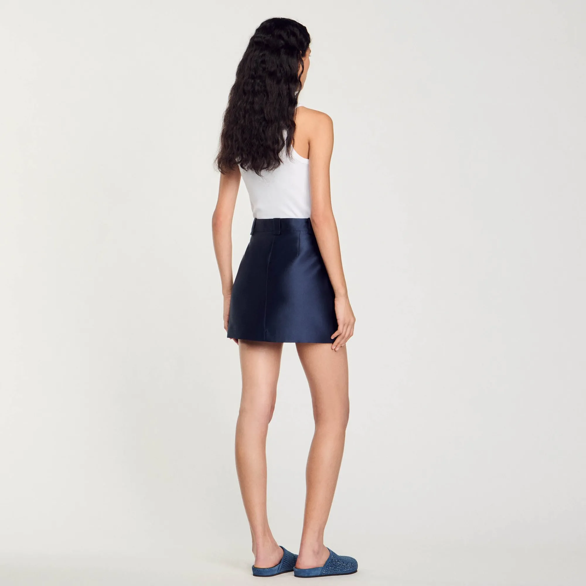 Jupes & Shorts*SANDRO Jupe Courte Satinée Bleu Nuit
