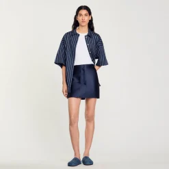 Jupes & Shorts*SANDRO Jupe Courte Satinée Bleu Nuit