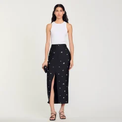Ensembles|Jupes & Shorts*SANDRO Jupe Droite Strassée Noir