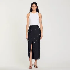 Ensembles|Jupes & Shorts*SANDRO Jupe Droite Strassée Noir