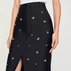 Ensembles|Jupes & Shorts*SANDRO Jupe Droite Strassée Noir