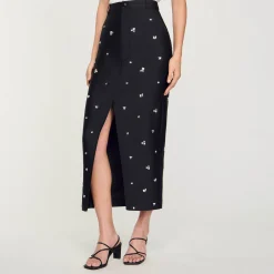 Ensembles|Jupes & Shorts*SANDRO Jupe Droite Strassée Noir