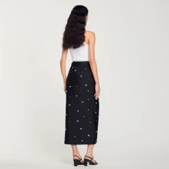 Ensembles|Jupes & Shorts*SANDRO Jupe Droite Strassée Noir