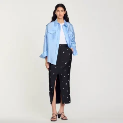 Ensembles|Jupes & Shorts*SANDRO Jupe Droite Strassée Noir