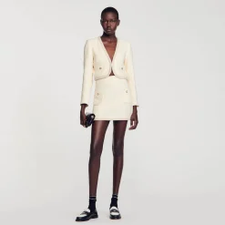 Ensembles|Jupes & Shorts*SANDRO Jupe En Tweed Perlée Ecru