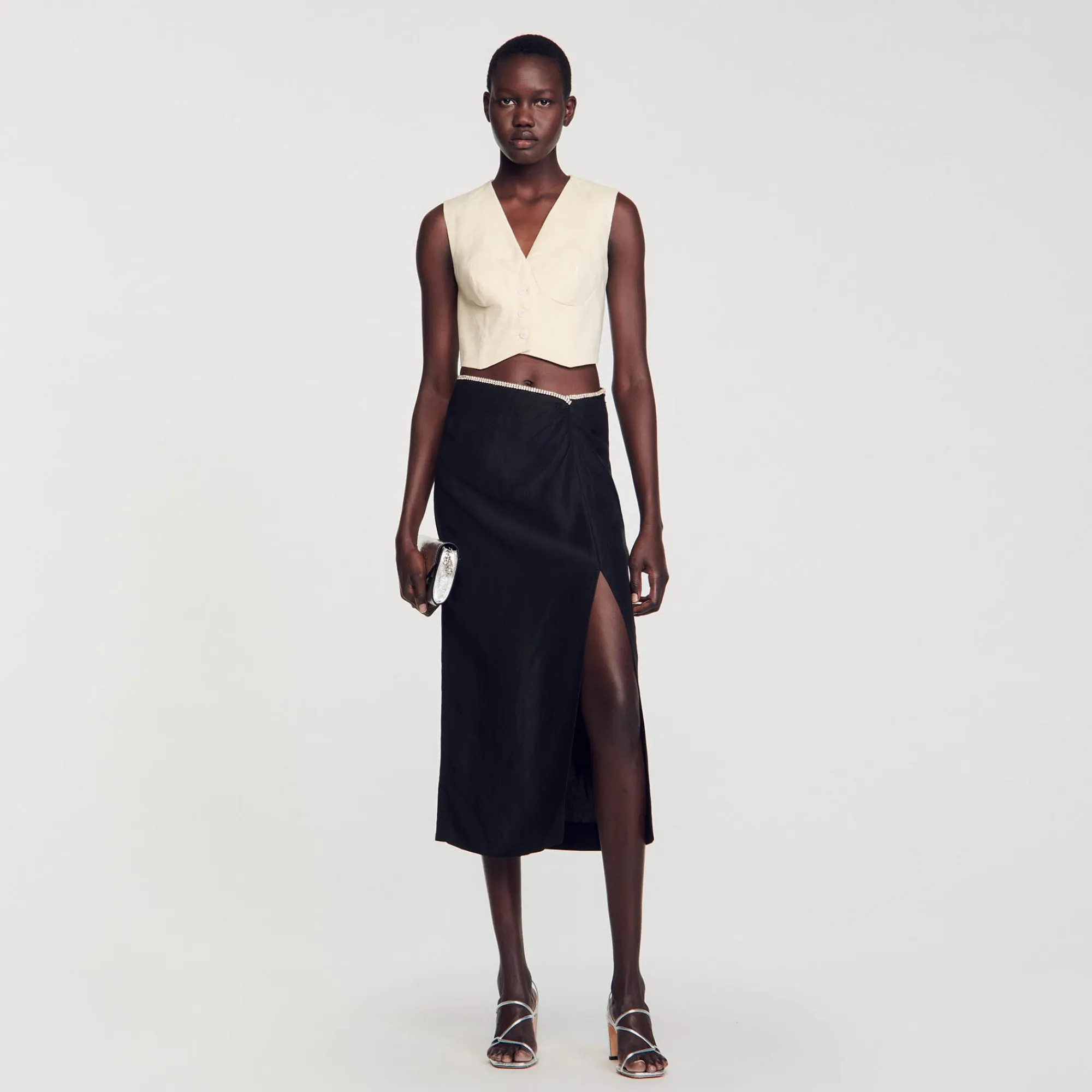 Ensembles|Jupes & Shorts*SANDRO Jupe Fendue Strassée Noir