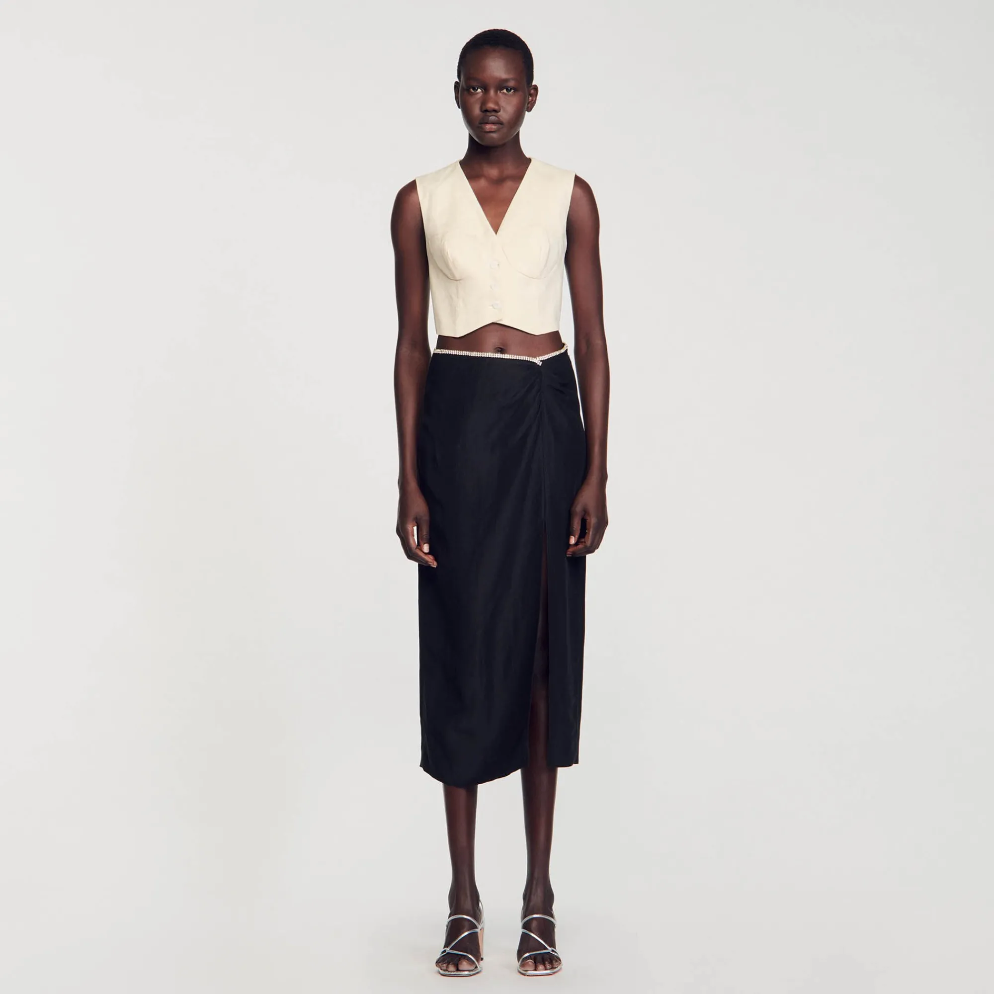 Ensembles|Jupes & Shorts*SANDRO Jupe Fendue Strassée Noir