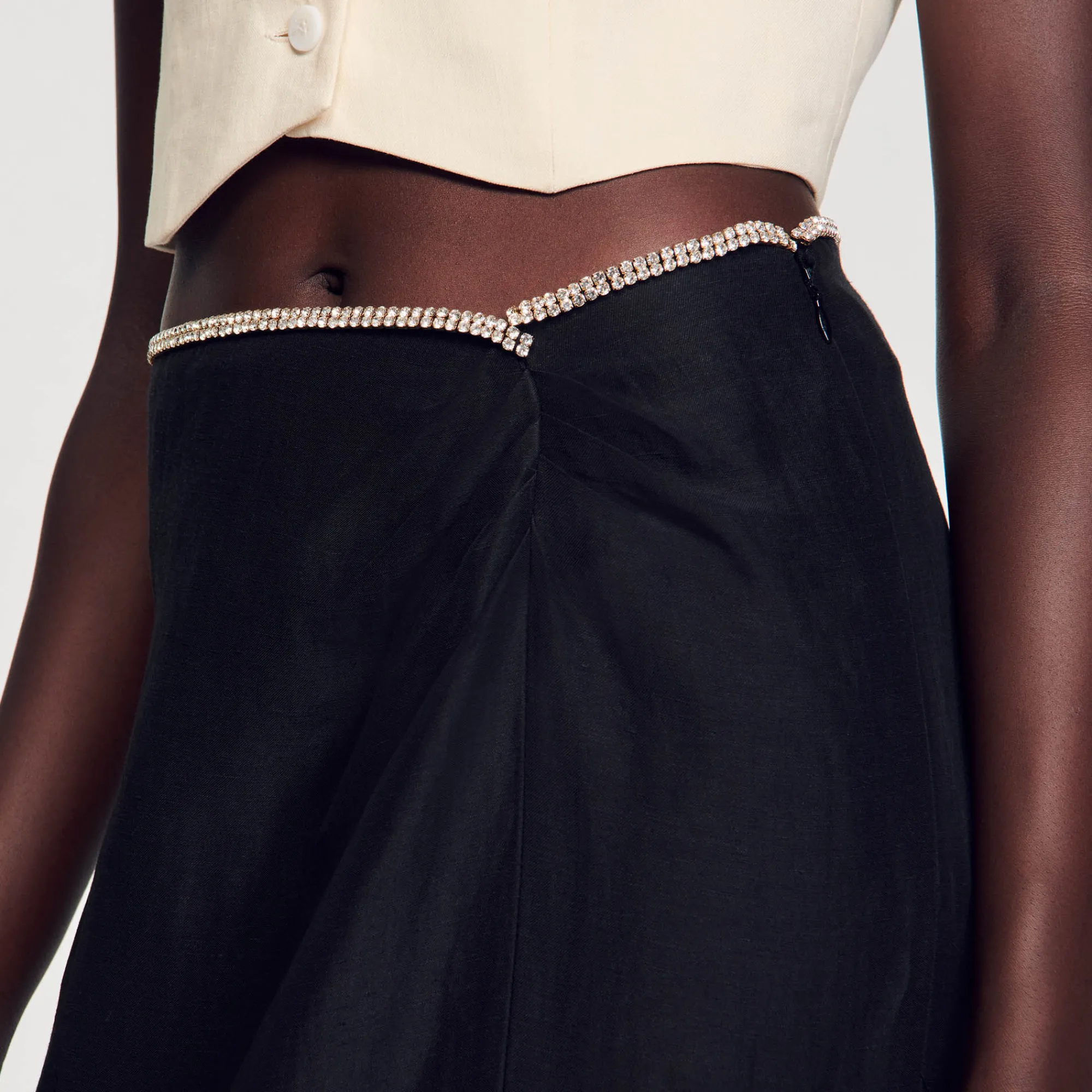 Ensembles|Jupes & Shorts*SANDRO Jupe Fendue Strassée Noir