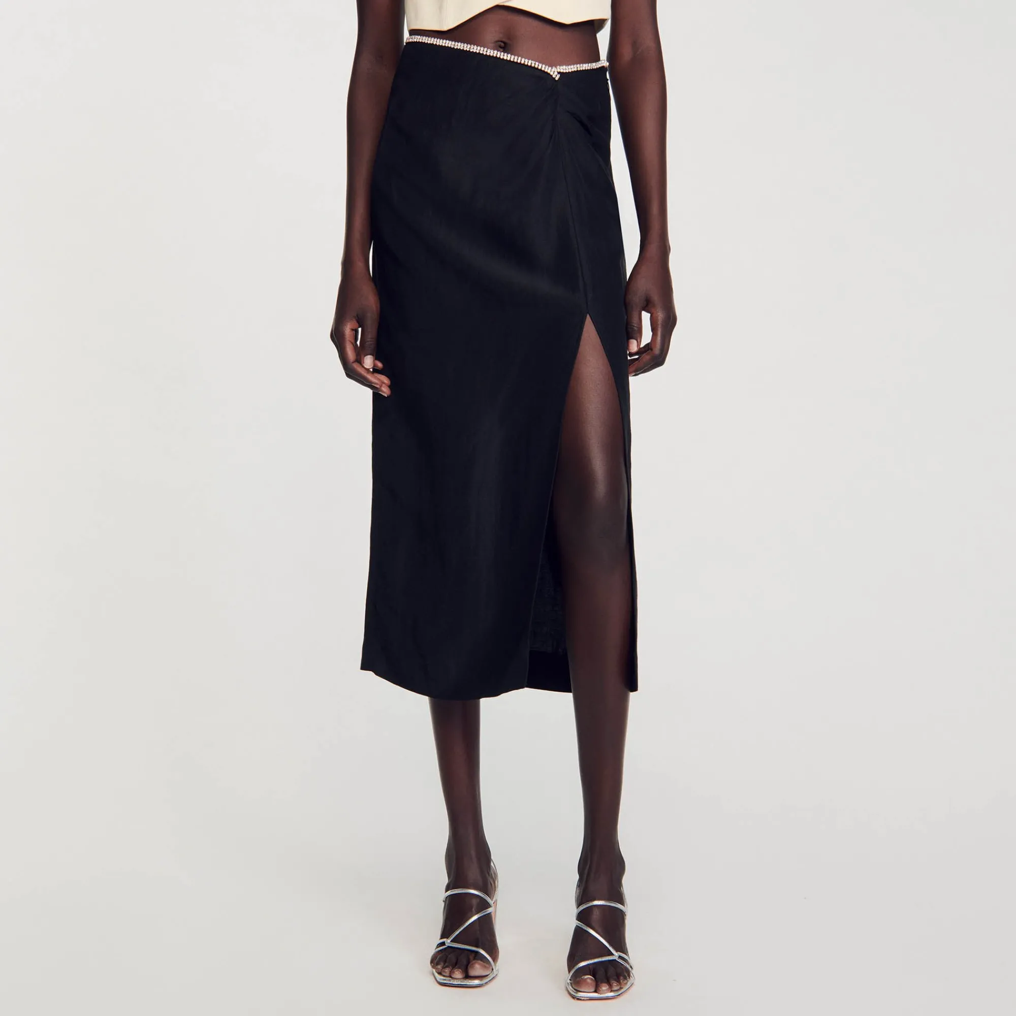 Ensembles|Jupes & Shorts*SANDRO Jupe Fendue Strassée Noir