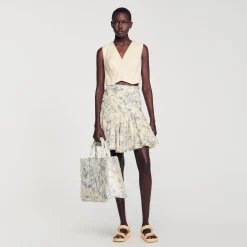Ensembles|Jupes & Shorts*SANDRO Jupe Fleurie à Volants Ecru / Bleu