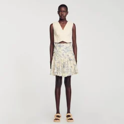 Ensembles|Jupes & Shorts*SANDRO Jupe Fleurie à Volants Ecru / Bleu