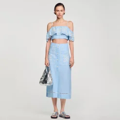 Jupes & Shorts*SANDRO Jupe Longue Brodée Bleu Ciel