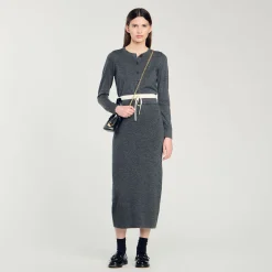 Jupes & Shorts*SANDRO Jupe Longue Double Ceinture Gris Foncé