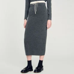 Jupes & Shorts*SANDRO Jupe Longue Double Ceinture Gris Foncé