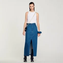 Jupes & Shorts*SANDRO Jupe Longue En Jean Strassé Bleu jean