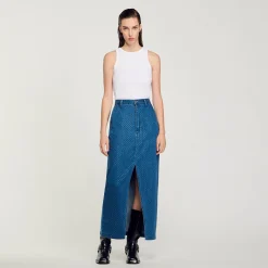 Jupes & Shorts*SANDRO Jupe Longue En Jean Strassé Bleu jean