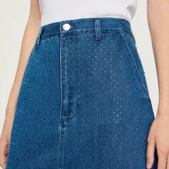 Jupes & Shorts*SANDRO Jupe Longue En Jean Strassé Bleu jean