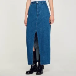 Jupes & Shorts*SANDRO Jupe Longue En Jean Strassé Bleu jean