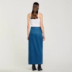 Jupes & Shorts*SANDRO Jupe Longue En Jean Strassé Bleu jean