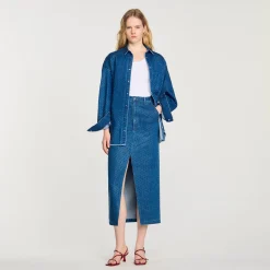 Jupes & Shorts*SANDRO Jupe Longue En Jean Strassé Bleu jean