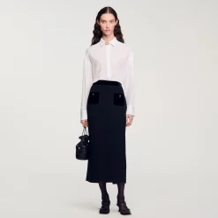 Ensembles|Jupes & Shorts*SANDRO Jupe Longue En Tweed Et Velours Noir