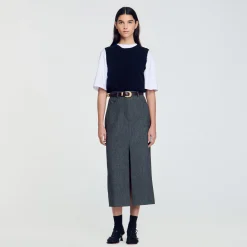 Jupes & Shorts*SANDRO Jupe Longue Fendue Gris
