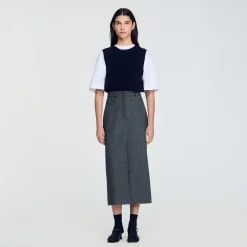 Jupes & Shorts*SANDRO Jupe Longue Fendue Gris