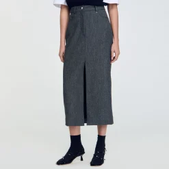 Jupes & Shorts*SANDRO Jupe Longue Fendue Gris