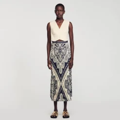 Jupes & Shorts*SANDRO Jupe Longue Fluide à Imprimé Bandana Beige / Marine