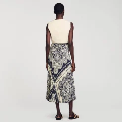 Jupes & Shorts*SANDRO Jupe Longue Fluide à Imprimé Bandana Beige / Marine