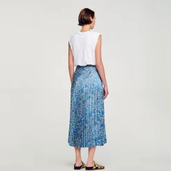Jupes & Shorts*SANDRO Jupe Longue Fluide à Imprimé Fleuri Bleu / Blanc