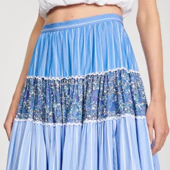Jupes & Shorts*SANDRO Jupe Longue Patchworks Bleu / Blanc