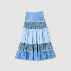 Jupes & Shorts*SANDRO Jupe Longue Patchworks Bleu / Blanc