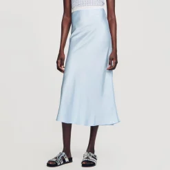 Jupes & Shorts*SANDRO Jupe Longue Satinée Bleu Ciel