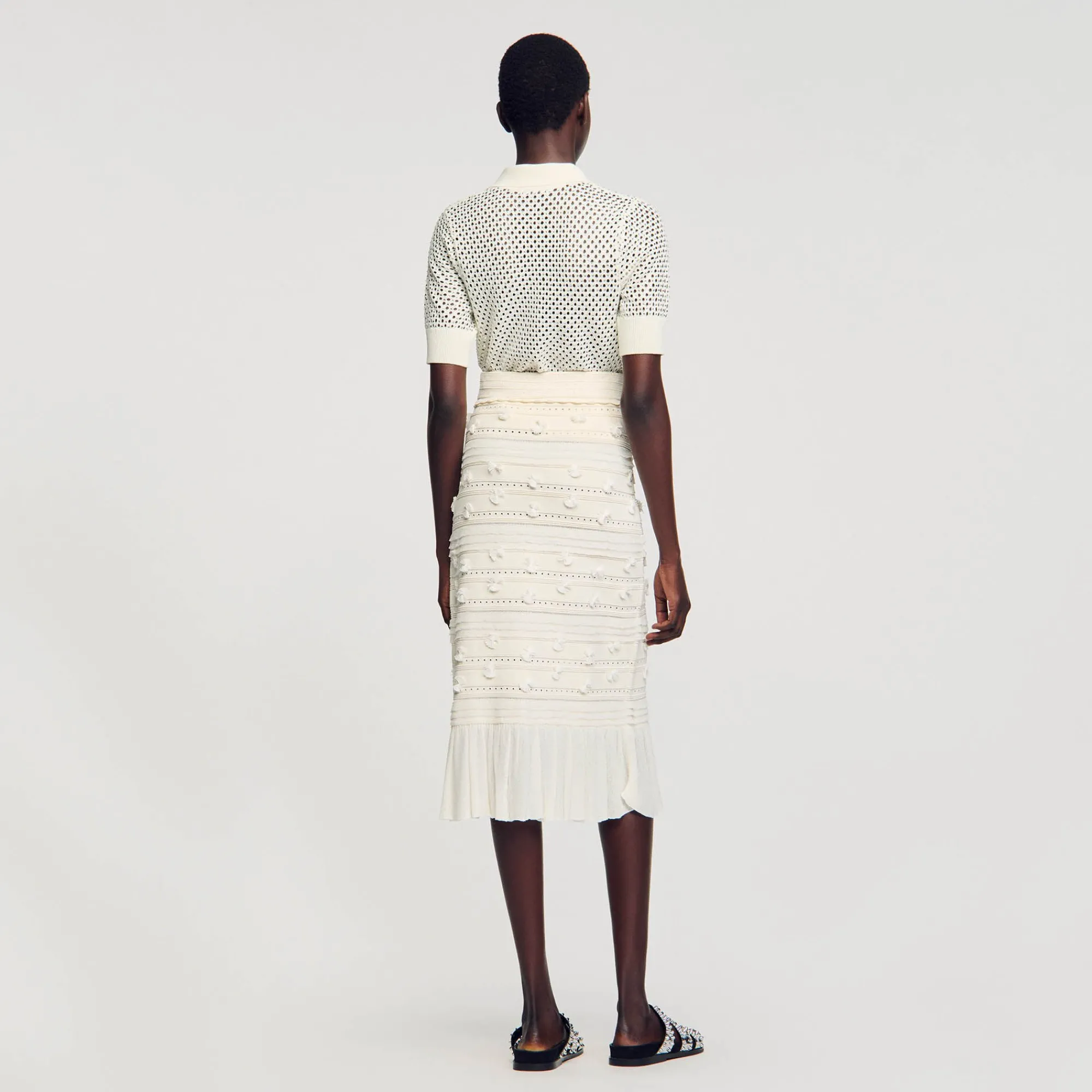 Ensembles|Jupes & Shorts*SANDRO Jupe Midi En Maille Ajourée Ecru