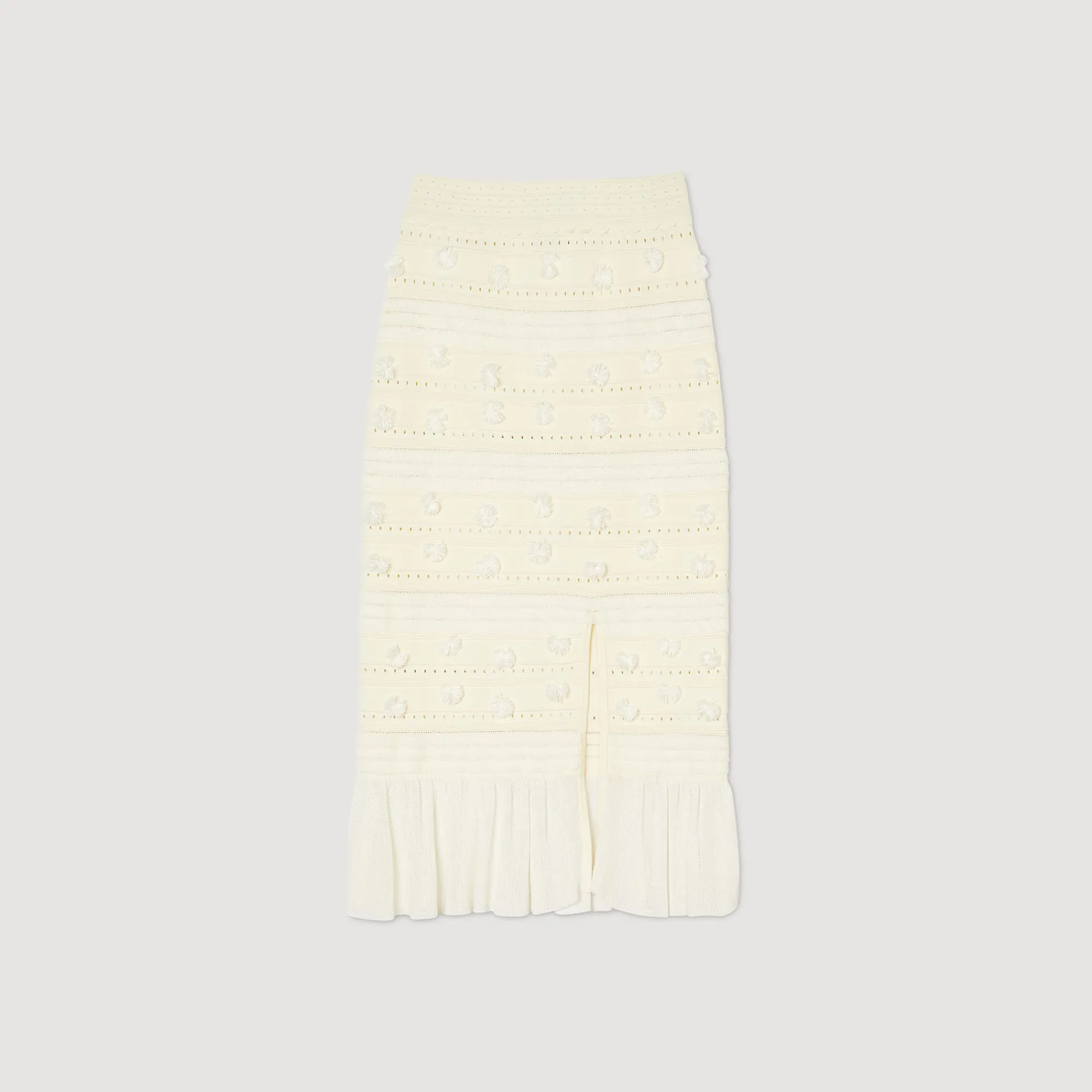 Ensembles|Jupes & Shorts*SANDRO Jupe Midi En Maille Ajourée Ecru