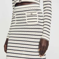 Ensembles|Jupes & Shorts*SANDRO Jupe Midi En Maille Rayée Blanc / Noir