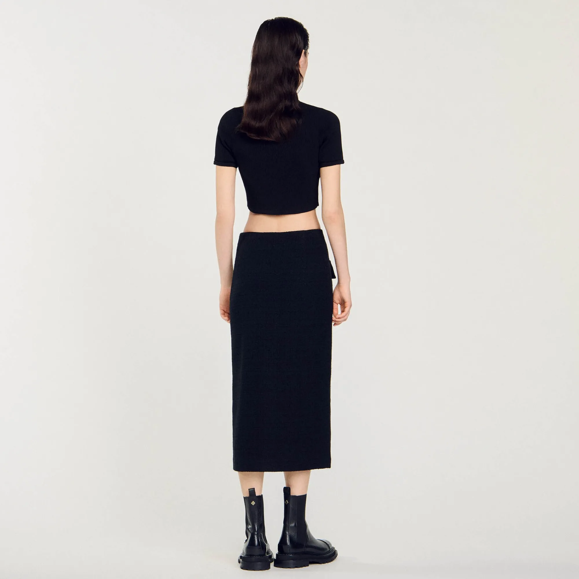 Jupes & Shorts*SANDRO Jupe Midi En Tweed Noir