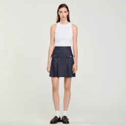 Ensembles|Jupes & Shorts*SANDRO Jupe Plissée En Jean Bleu brut