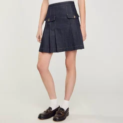 Ensembles|Jupes & Shorts*SANDRO Jupe Plissée En Jean Bleu brut