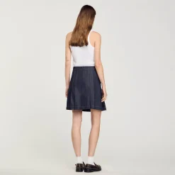 Ensembles|Jupes & Shorts*SANDRO Jupe Plissée En Jean Bleu brut