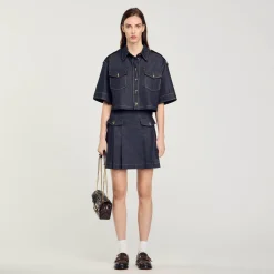 Ensembles|Jupes & Shorts*SANDRO Jupe Plissée En Jean Bleu brut